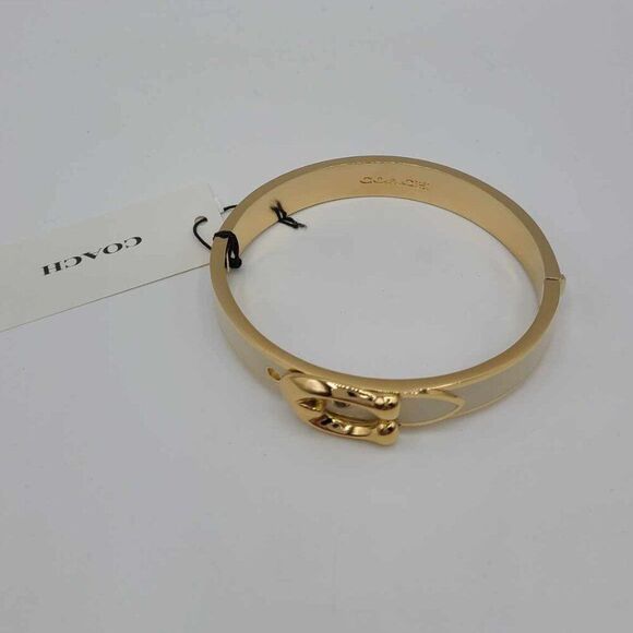 Coach Buckle Gold White Enamel Hinge Bangle Bracelet NWT!  NEW! - Picture 10 of 10